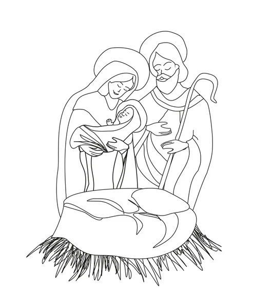 Birth of Jesus on white background doodle — Stock Vector