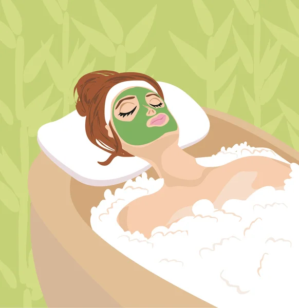 Woman with mask on his face relaxes — Stock Vector