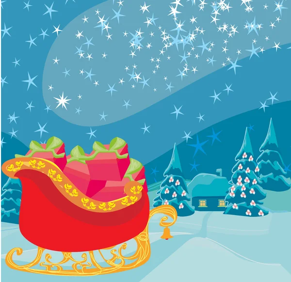 Santas Luge sur paysage hivernal — Image vectorielle