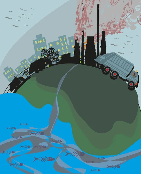 污染严重的城市，在肮脏的工厂景观 — 图库矢量图片
