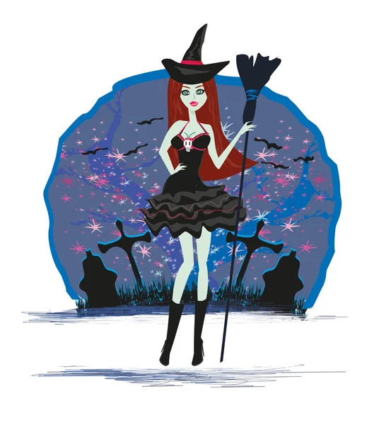 Beautiful Halloween witch card — Stock Vector