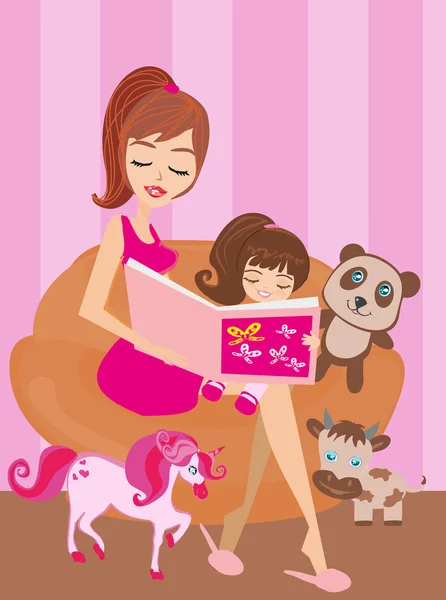 A mother reading a book with her daughter — Stock Vector