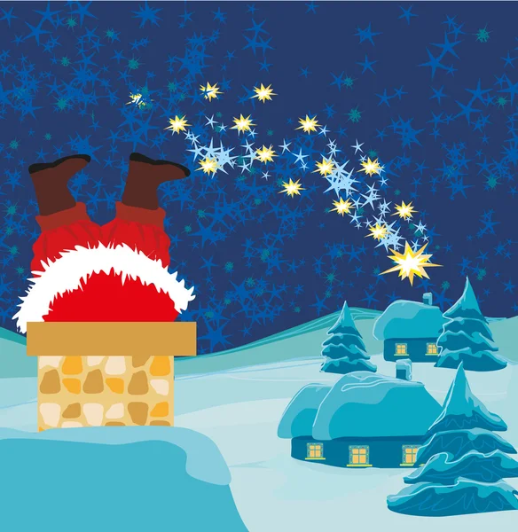 Santa Claus stuck in the chimney — Stock Vector