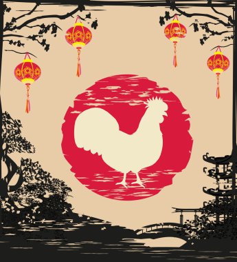 Çin Yeni Yıl Kutlaması için horoz tasarımı yılı