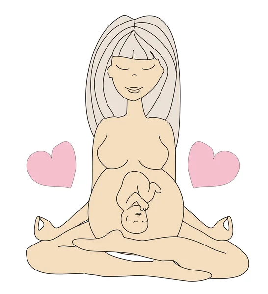 Yoga donna incinta in posizione di loto — Vettoriale Stock
