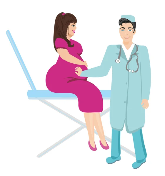 Pregnant woman with doctor — Stock Vector