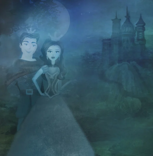 Prinzessin mit Prinz in der Nähe der Burg — Stockfoto