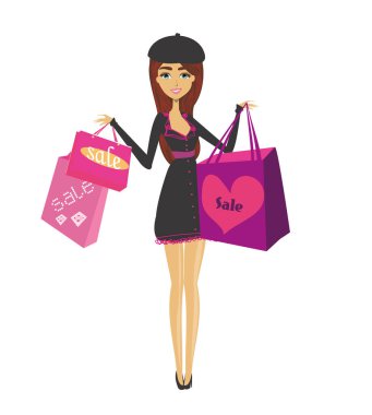 Alışverişte güzel bir kız, izole edilmiş bir resim.