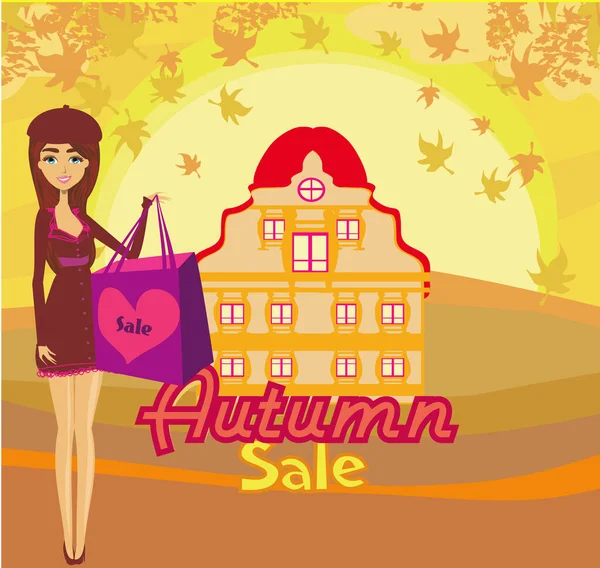 Fashion Woman Autumn Shopping Sale Card Can Used Shopping Sale — Stock Vector