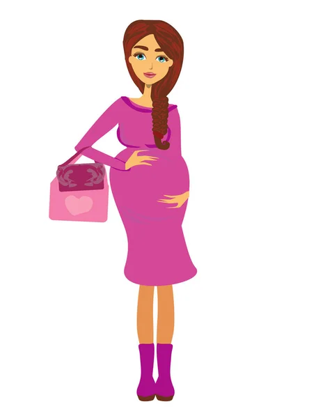 Beautiful Pregnant Girl Shopping Isolated White — Stock Vector