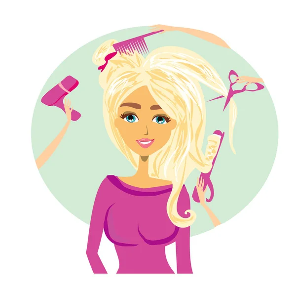 Hair Stylist Work Woman Hairstyle — Stock Vector