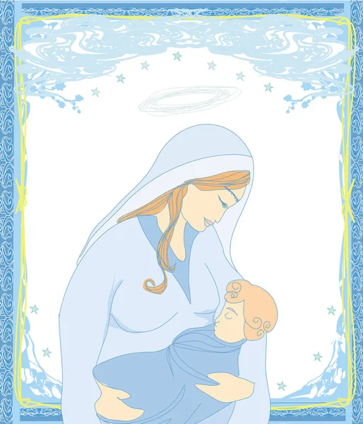 マドンナと子供イエス クリスマスカード — ストックベクタ