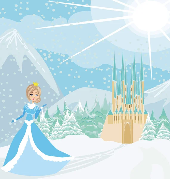 Beautiful Princess Walk Winter Day — Stock Vector