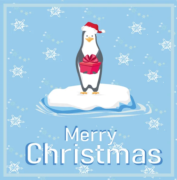 Penguin Christmas Gift Funny Card — Stock Vector