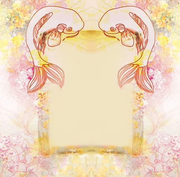 Japanse Koi Vis Decoratieve Bloemen Frame — Stockfoto