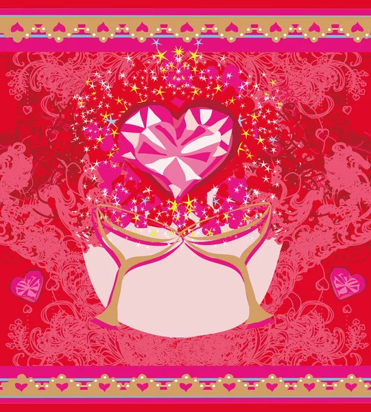 Carton Rouge Saint Valentin Avec Boissons Cœurs — Image vectorielle