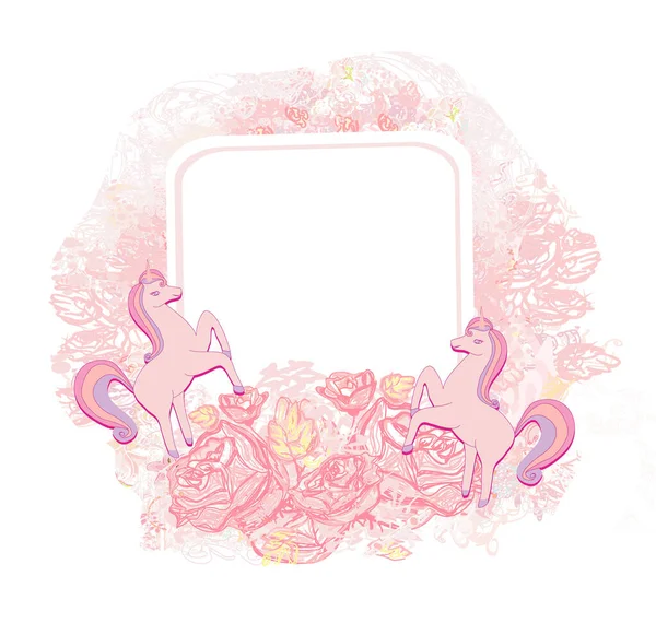 Decoratieve Bloem Frame Met Mooie Eenhoorns — Stockvector