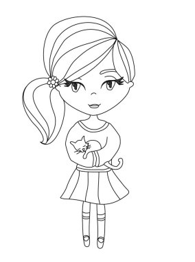 Tatlı kız ve kedisi - karalama kitabı