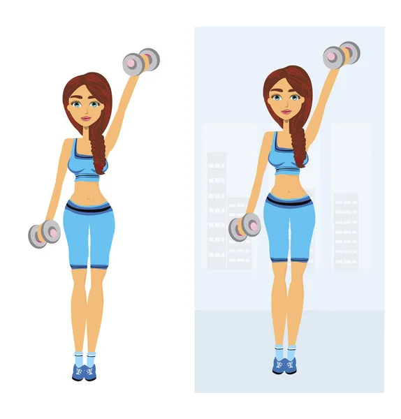 Beautiful Girl Exercising Gym — Stock Vector