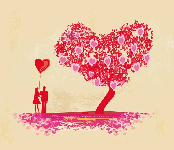 Pareja Romántica Bajo Árbol Amor — Vector de stock