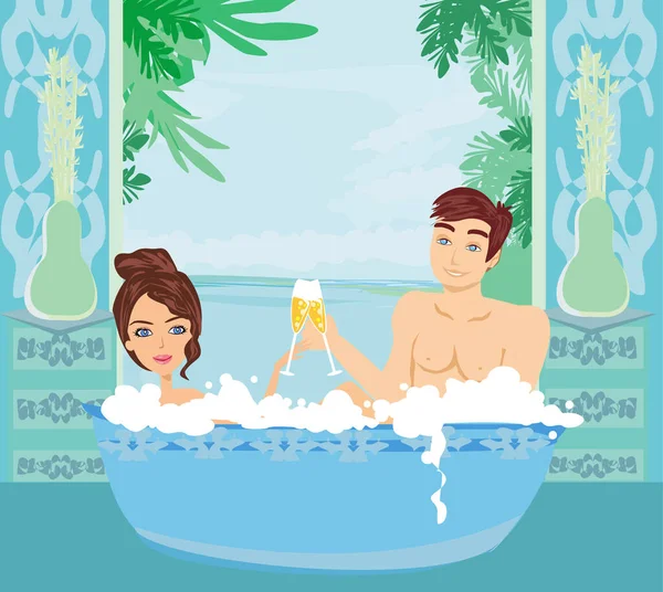 Couple Elegant Tropical Spa — Stock Vector