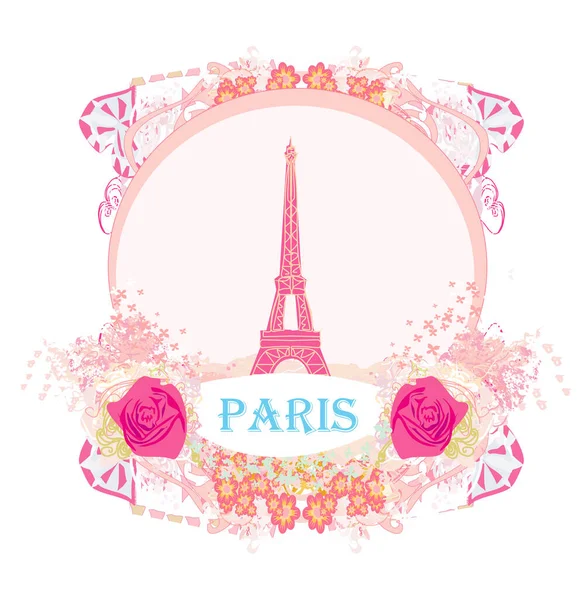 Eiffelova Věž Umělecká Karta Dekorativní Květinový Rám — Stockový vektor