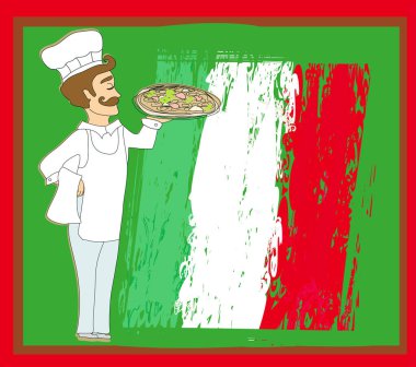 Pizzalı şef - Mesajınız için aralığı olan soyut kart