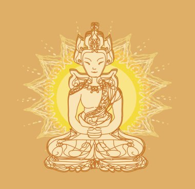 Buda altın heykeli süslenmiş mandala