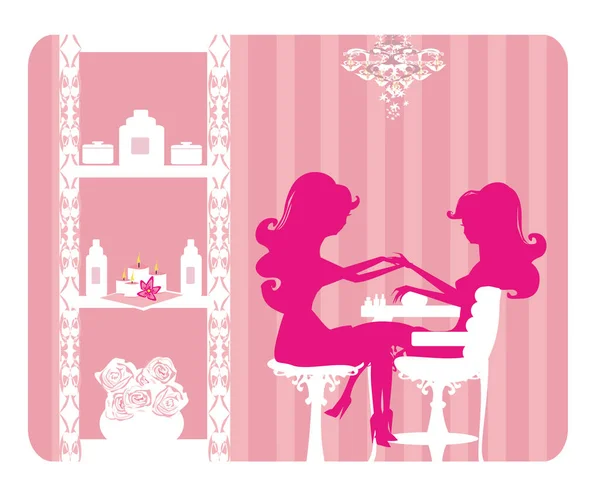 Dame Faisant Manucure Dans Salon Beauté — Image vectorielle