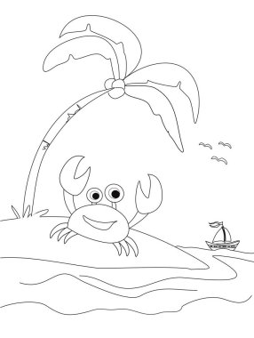 Sahildeki neşeli yengeç - boyama kitabı 