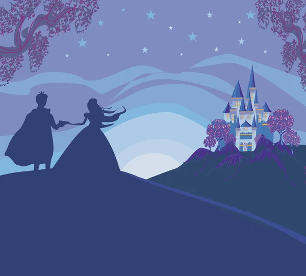 Μαγικό Κάστρο Και Πριγκίπισσα Πρίγκιπα — Διανυσματικό Αρχείο