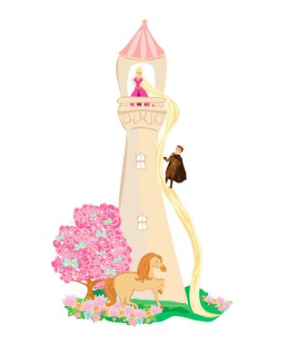 the princess in the tower is waiting for the prince clipart