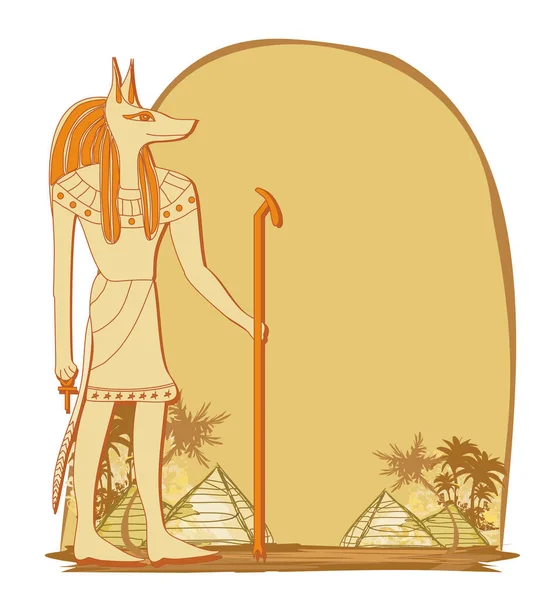 Antik Mısır Tanrısı Anubis Kahverengi Çerçeve — Stok Vektör