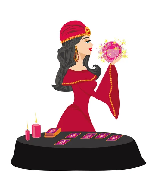Fortune Teller Femme Lit Avenir Boule Cristal — Image vectorielle
