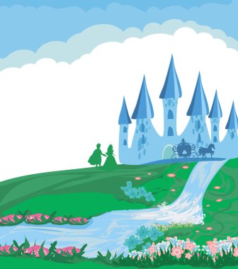 Prenses ve prens güzel bir bahçede