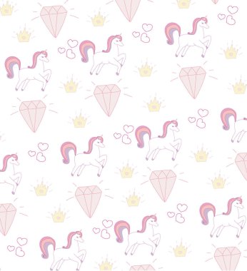 Kusursuz Desen - tek boynuzlu at, taç ve elmaslar 