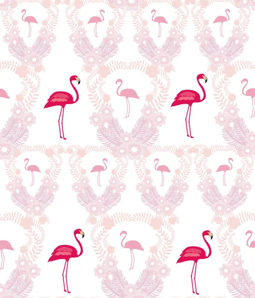 Nahtloses Flamingo Vogelmuster Weiß Und Rosa — Stockvektor