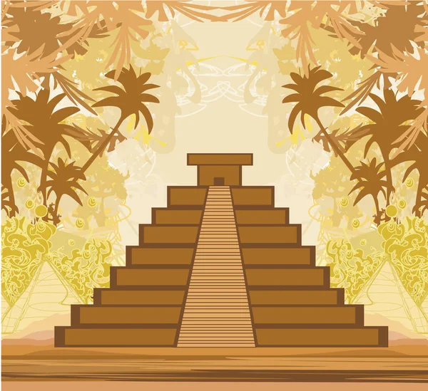 Pirámide Maya Chichén Itzá México Tarjeta Abstracta Grunge — Vector de stock