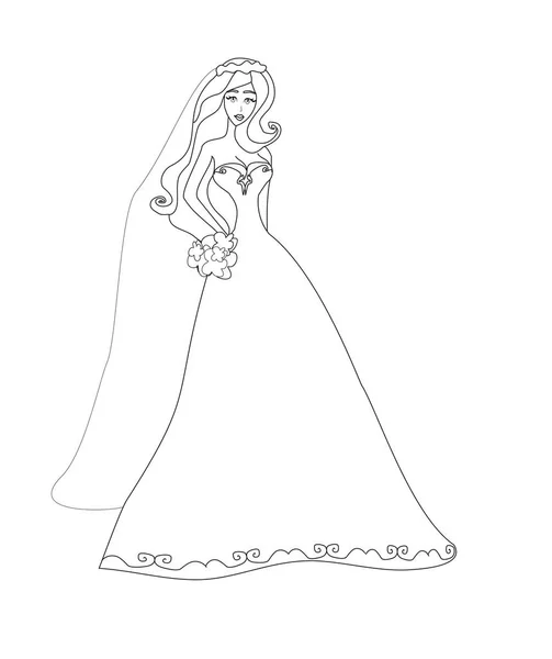 Bella Sposa Illustrazione Isolata Doodle — Vettoriale Stock