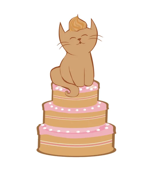 Милая Кошка Торте Дня Рождения — стоковый вектор