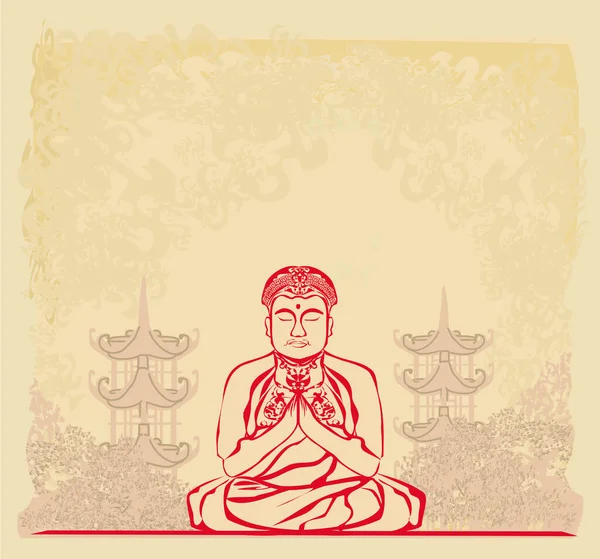 Buda Paisaje Asiático Tarjeta Ornamental Abstracta — Vector de stock