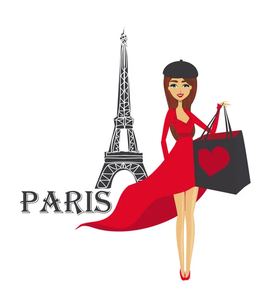 Όμορφες Κομψές Γυναίκες Ψώνια Στο Παρίσι Banner — Διανυσματικό Αρχείο