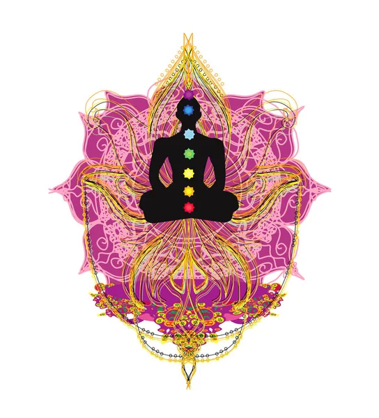 Yoga Lotus Pose Padmasana Mit Chakra Punkten — Stockvektor