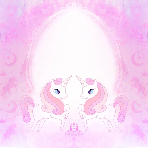 Cute Cartoon Unicorns Decorative Fairy Tale Frame — Stock Photo, Image