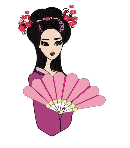 Beautiful Japanese Geisha Girl Isolated Illustration — Vettoriale Stock
