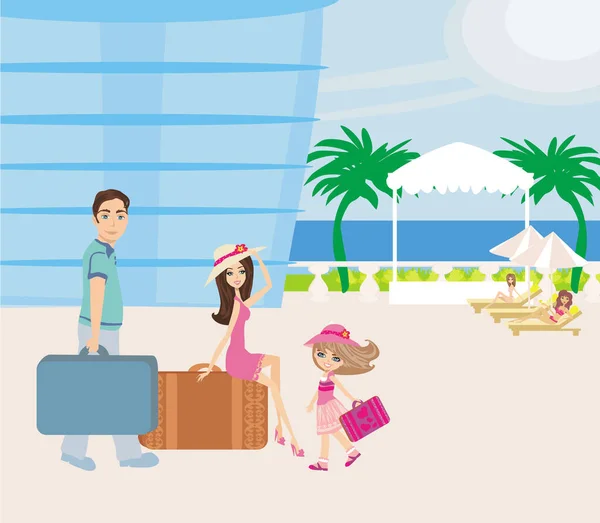 Happy Family Tropical Vacation Card — Stok Vektör