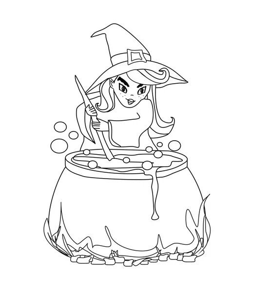 Halloween Witch Preparing Potion — Stock Vector