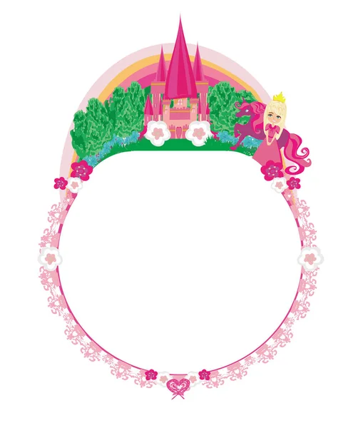 框架与可爱的独角兽和甜蜜的小公主 — 图库矢量图片