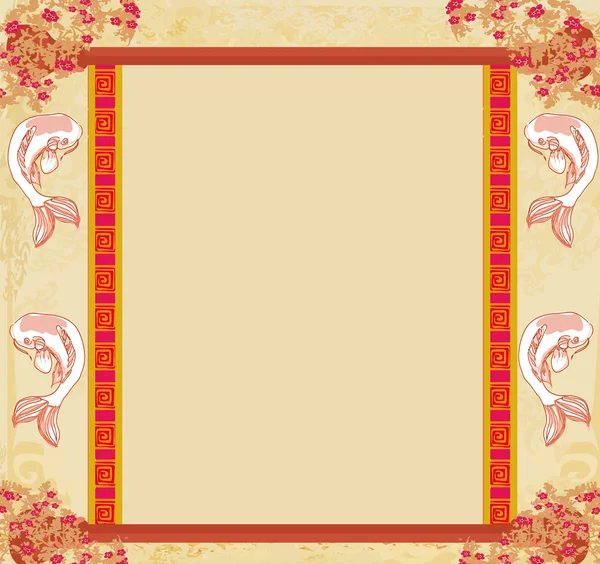 Japanse koi vintage frame — Stockvector