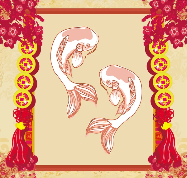 Japanse koi vintage frame — Stockvector